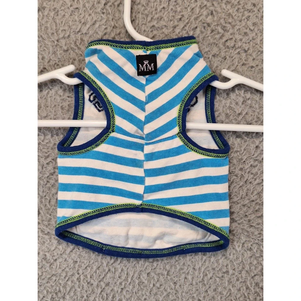 MM Sea Dog Anchor Striped Dog‎ Tank Top Vest Blue White Green XS Cute